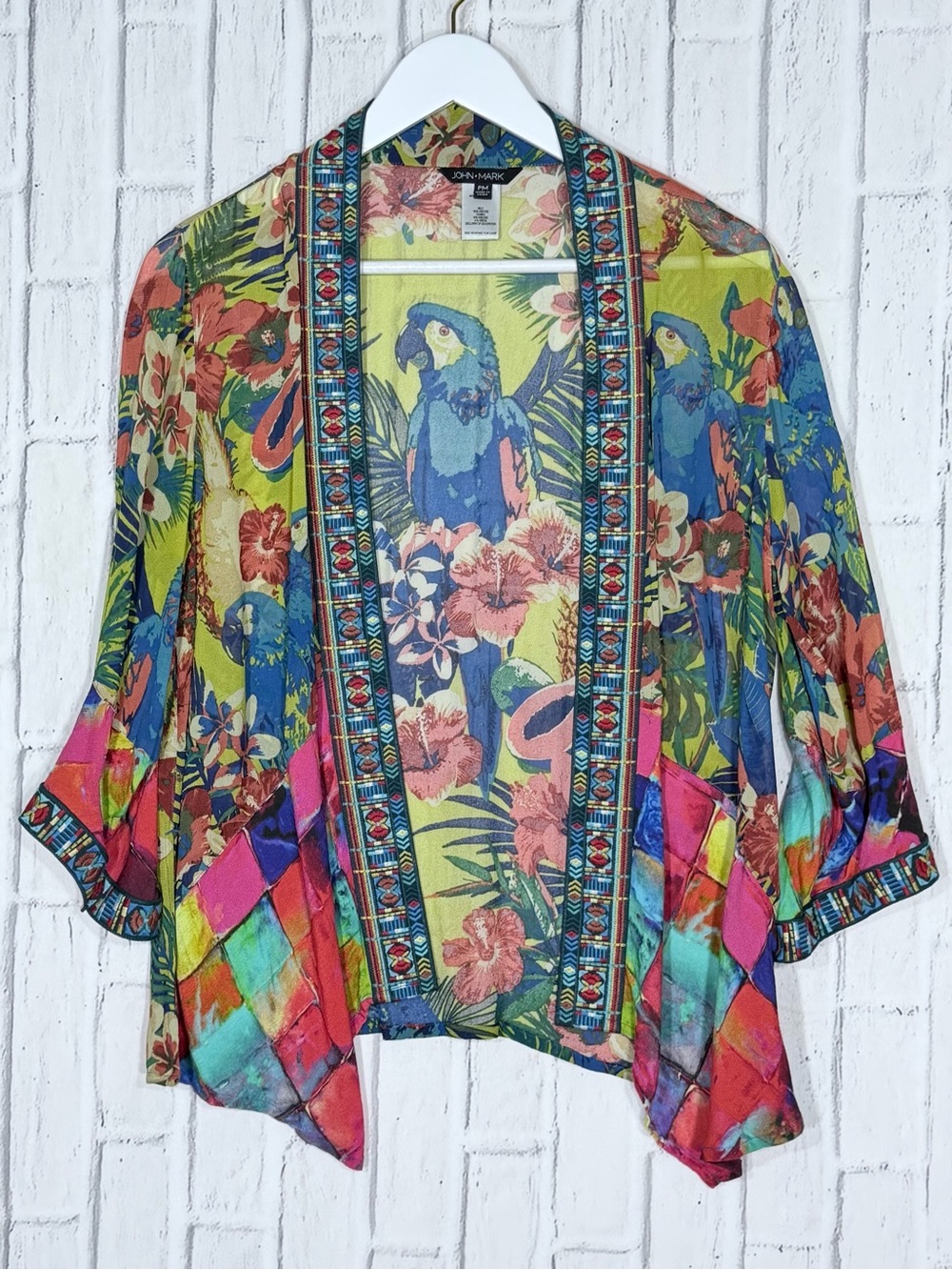 🦜 John Mark Tropical Parrot Floral Boho Kimono Cardigan PM